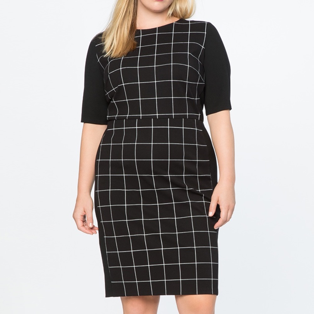 Eloquii 9 to 5 Windowpane Work Dress sz 20 black and white